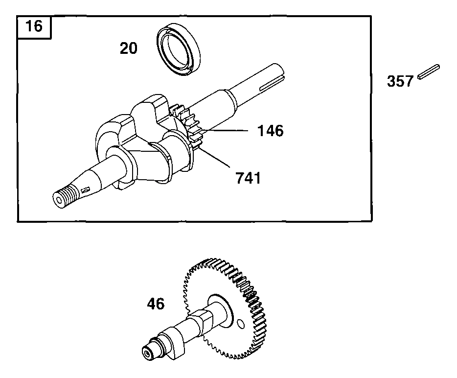 Crank, Cam Diagram and Parts List for 90102-0016-01  Briggs and Stratton Engine
